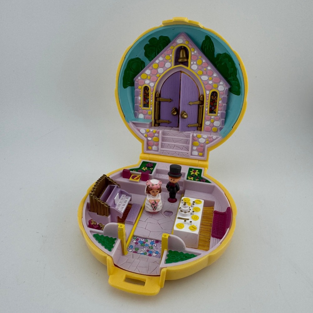 Vintage Bluebird Polly Pocket Wedding Chapel 1989 Yellow Playset Figures Good